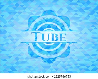 Tube realistic light blue emblem. Mosaic background