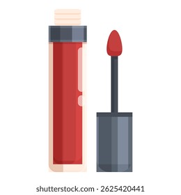 Tube of red lip gloss with the cap off and the applicator visible