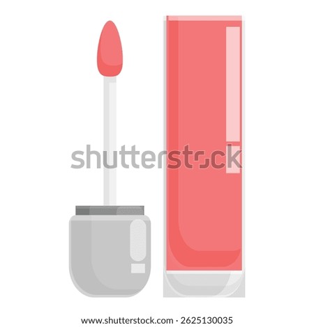 Tube of red lip gloss with the lid off and the applicator wand extended, showing the shiny, pigmented color