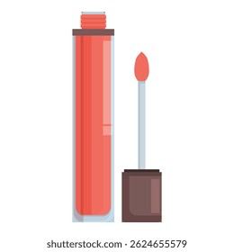 Tube of red lipgloss with its applicator out, showing the color of the cosmetic product