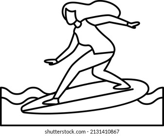 Tube rider Vector Icon Design, Free time activities Symbol, Extracurricular activity Sign, hobbies interests Stock Illustration, young women surfing on surfboards at beach Concept