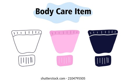 A tube with a scrub or body cream. Skin surface care. Self-care. In color, solid and linear style. Vector illustration.
