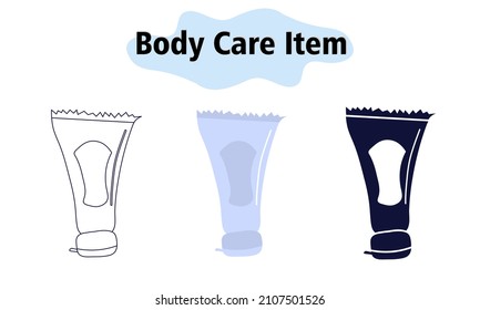 A tube with a scrub or body cream. Skin surface care. Self-care. In color, solid and linear style. Vector illustration.