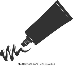 Tube with squeezed face cream. Cosmetic product. Black and white vector. Vector image on a white background.