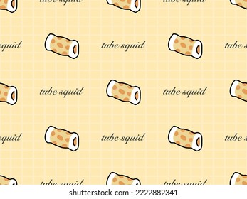 Tube squid cartoon character seamless pattern on yellow background