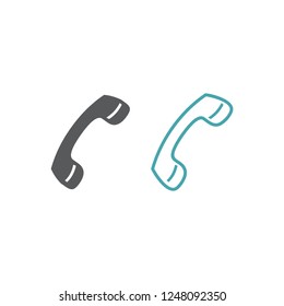 Tube of stationary phone. Set of two vector icons. Flat design
