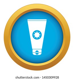 Tube with sunbathing cream icon blue vector isolated on white background for any design