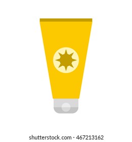 Tube with sunbathing cream icon in flat style on a white background