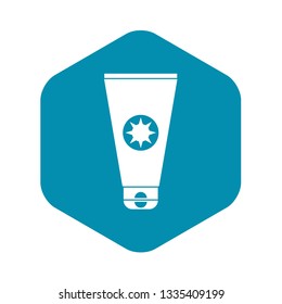 Tube with sunbathing cream icon in simple style isolated on white background