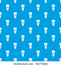 Tube with sunbathing cream pattern repeat seamless in blue color for any design. Vector geometric illustration