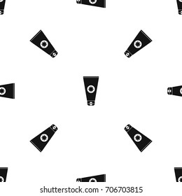 Tube with sunbathing cream pattern repeat seamless in black color for any design. Vector geometric illustration