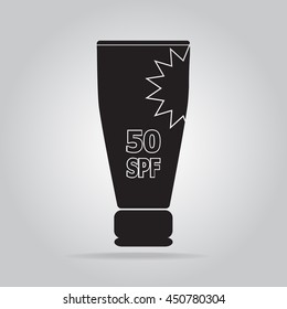 tube of sunscreen cream icon, sunblock SPF 50