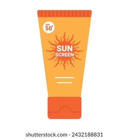 Tube with Sunscreen cream or lotion. Sunscreen product package design. SPF 50 product. Vector illustration