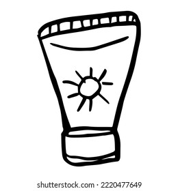 The tube of sunscreen doodle sketch vector illustration, SPF sun care concept.