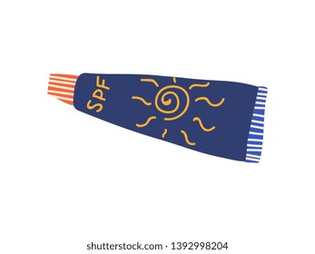 Tube of Sunscreen, Sun Care Cosmetics, Summer Travel Symbol Vector Illustration
