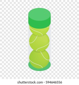 Tube with three yellow tennis balls isometric icon 3d on a transparent background vector illustration