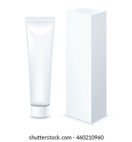 Tube of Toothpaste, Cream Or Gel with packing box Grayscale White Clean. Vector