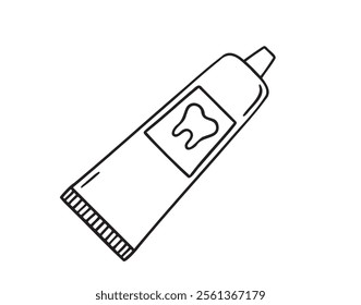 tube of toothpaste doodle hand drawn icon. Outline drawing tube of toothpaste line clipart symbol. Vector illustration