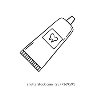 tube of toothpaste doodle hand drawn icon. Outline drawing tube of toothpaste line clipart symbol. Vector illustration