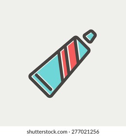 Tube of toothpaste icon thin line for web and mobile, modern minimalistic flat design. Vector icon with dark grey outline and offset colour on light grey background.