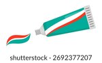 Tube of toothpaste illustration in flat style. Toothpaste is squeezed out of the tube