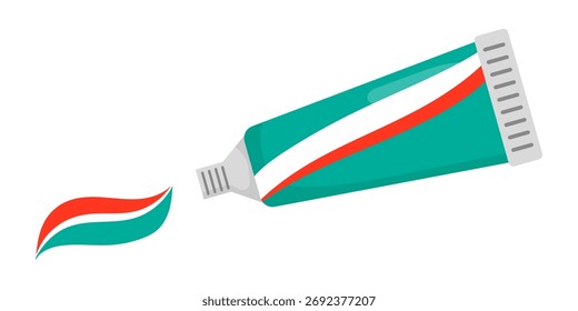 Tube of toothpaste illustration in flat style. Toothpaste is squeezed out of the tube