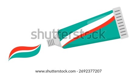 Tube of toothpaste illustration in flat style. Toothpaste is squeezed out of the tube