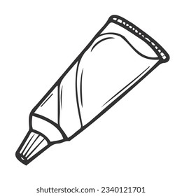 Tube of toothpaste isolated on white background. Oral hygiene. Vector hand-drawn illustration in doodle style.