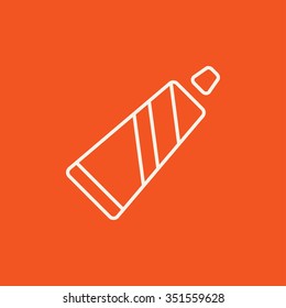 Tube of toothpaste line icon for web, mobile and infographics. Vector white icon isolated on red background.