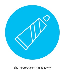 Tube of toothpaste line icon for web, mobile and infographics. Vector white icon on the light blue circle isolated on white background.