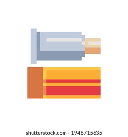 Tube toothpaste pixel art icon. Isolated vector illustration. 8-bit sprite. Design stickers, logo, mobile app.