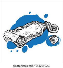 A tube of toothpaste sketch vector on a white background with a colored accent spot. Personal hygiene, healthy morning, dental care