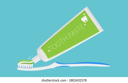 Tube of toothpaste and toothbrush, teeth care concept, vector illustration.