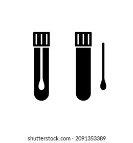 Tubo con tupfer para frotis clínica, icono de silueta. Suministros médicos para la prueba de saliva. Contorno pictograma vectorial aislado sobre fondo blanco