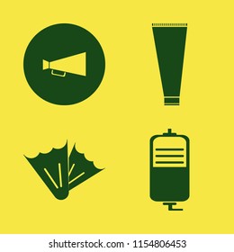 tube vector icons set. with drop counter, loud speaker, flippers and cream tube in set