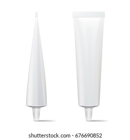 Tube Vector Mock Up. Clean Template. Blank Plastic Tube Of Cream, Shampoo, Tooth Paste, Glue. Isolated On White
