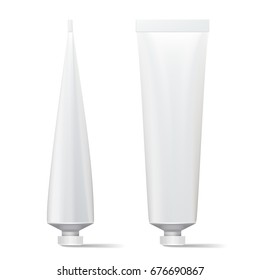 Tube Vector Mock Up. White Blank Tube Of Cream, Gel, Soup, Foam, Shampoo. Modern Packaging Design Template.