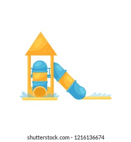 Tube water slides with pools. Fun attraction for kids. Flat vector illustration isolated on white background.