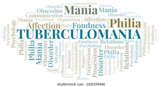 Tuberculomania word cloud. Type of mania, made with text only.
