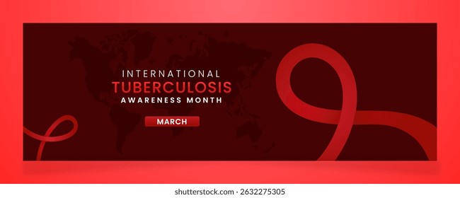Tuberculosis awareness campaign banner with Red ribbon symbols on gradient pastel light Red background.
