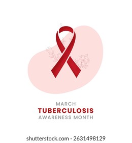 Tuberculosis awareness month background design with Red silk ribbon.