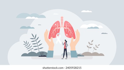 Tuberkulosebewusstsein oder TB Bakterieninfektion winzige Person Konzept. Atemwegserkrankungen mit medizinischer Pathologie, Vektorgrafik. Bronchitis, Asthma, Krebs oder Erkrankungen der Bronchien.