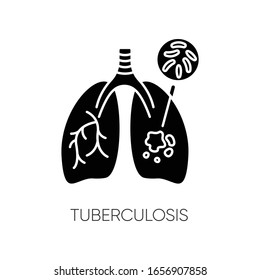 Tuberculosis Black Glyph Icon. Contagious Respiratory Illness, Dangerous Infectious Disease, Pulmonary Sickness Silhouette Symbol On White Space. Lungs With TB Virus Vector Isolated Illustration