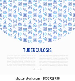 Tuberculosis concept with thin line icons: infection in lungs, x-ray image, dry cough, pain in chest and shoulders, Mantoux test, weight loss. Modern vector illustration for banner, web page template.