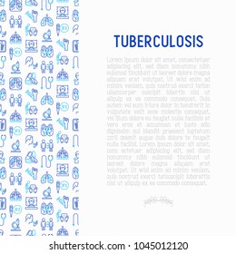 Tuberculosis concept with thin line icons: infection in lungs, x-ray image, dry cough, pain in chest and shoulders, Mantoux test, weight loss. Modern vector illustration for banner, web page template.
