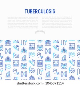 Tuberculosis concept with thin line icons: infection in lungs, x-ray image, dry cough, pain in chest and shoulders, Mantoux test, weight loss. Modern vector illustration for banner, web page template.