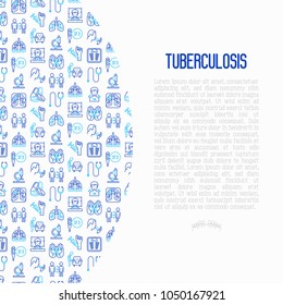 Tuberculosis concept with thin line icons: infection in lungs, x-ray image, dry cough, pain in chest and shoulders, Mantoux test, weight loss. Modern vector illustration for banner, web page template.