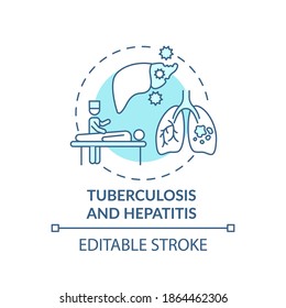 Tuberculosis and hepatitis concept icon. Occupational sickness. Dangerous diseases types for medical workings idea thin line illustration. Vector isolated outline RGB color drawing. Editable stroke