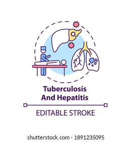 Tuberculosis and hepatitis concept icon. Occupational sickness. Dangerous diseases for medical workers idea thin line illustration. Vector isolated outline RGB color drawing. Editable stroke