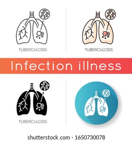 Icono de tuberculosis. Estilos de color lineal negro y RGB. Enfermedades respiratorias contagiosas, enfermedades infecciosas peligrosas, enfermedad pulmonar. Pulmones con ilustraciones vectoriales aisladas por virus TB